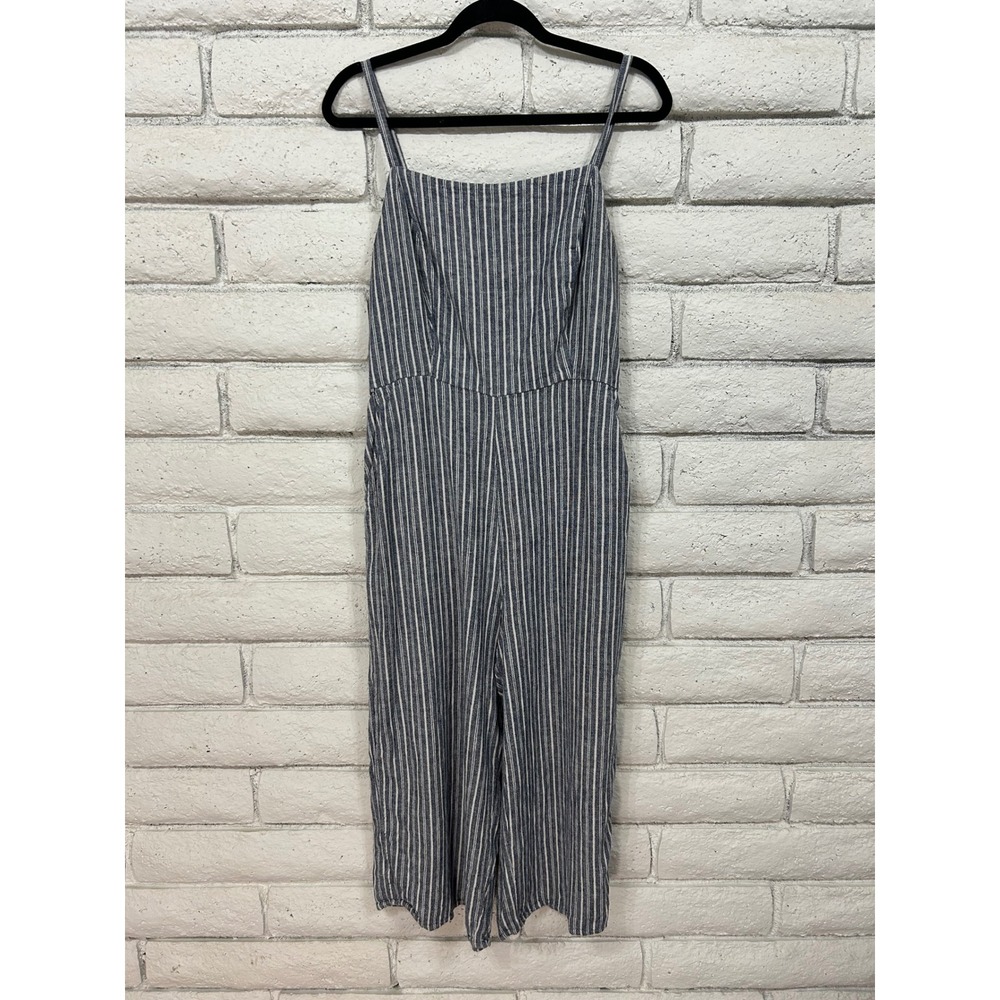 Old Navy Womens Blue White Striped Sleeveless Wide Leg Jumpsuit Size L Smocked